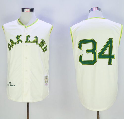 Mitchell And Ness 1968 Athletics #34 Rollie Fingers Cream Throwback Stitched MLB Jersey